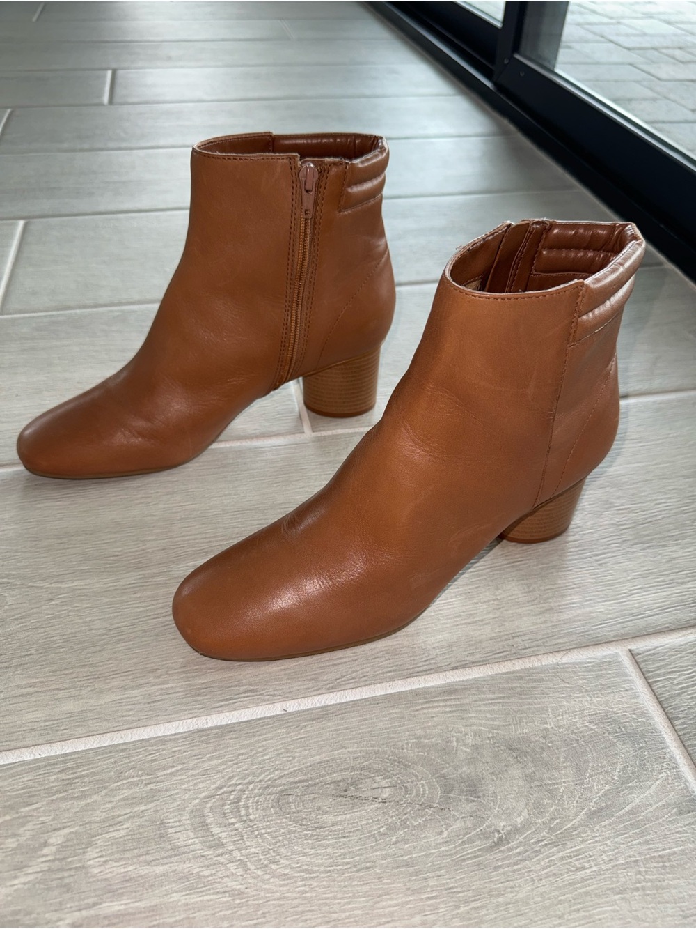 Bernardo Women's Tan Genuine Leather Ankle Boots with Block Heel
